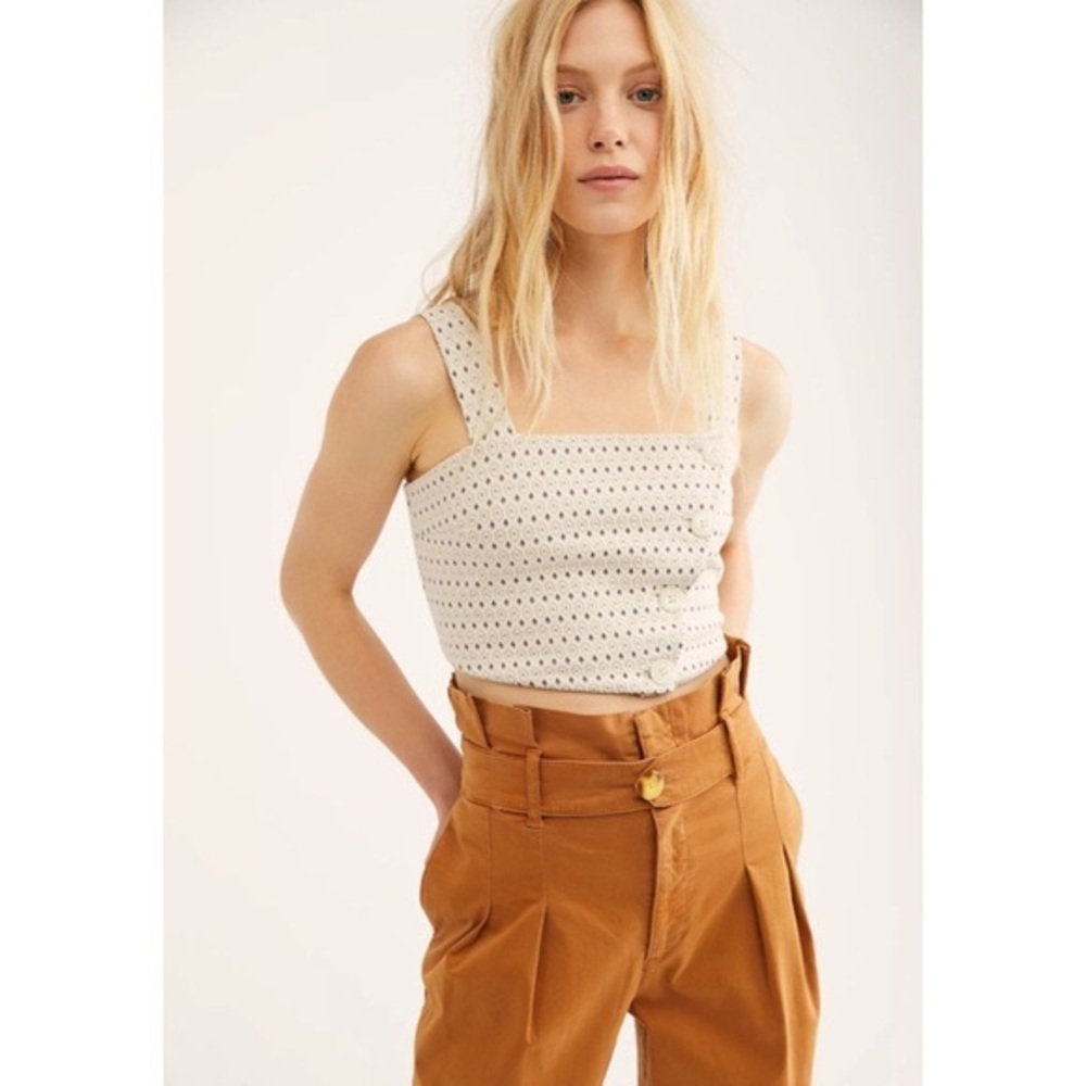 Free People Crop Top Square Neck Button Down